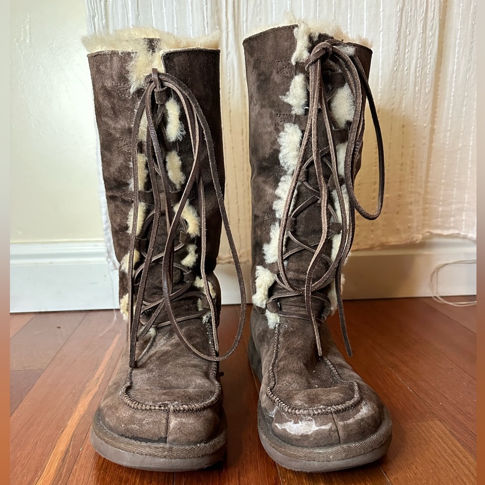 Ugg Lace Up Dark Brown Boots Vintage 2000s Eskimo Y2K